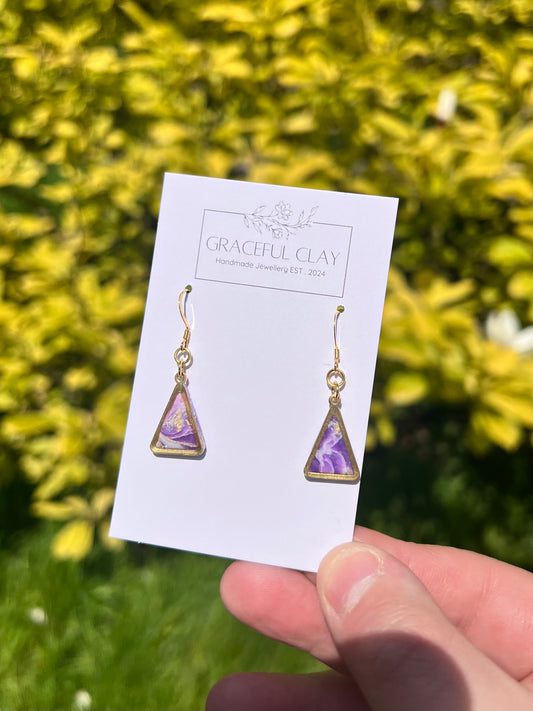 Purple marble triangle earrings