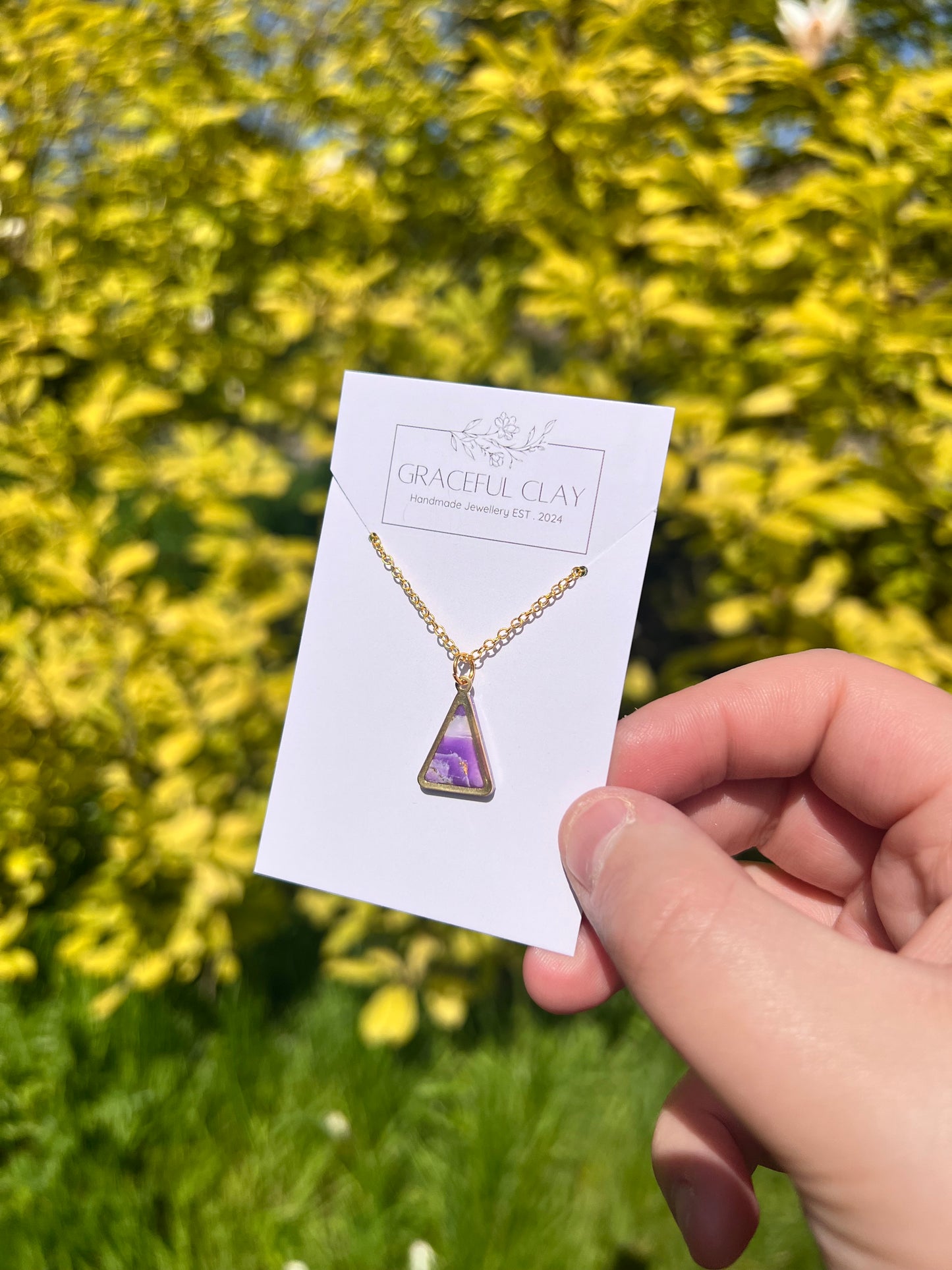 Purple marble triangle necklace