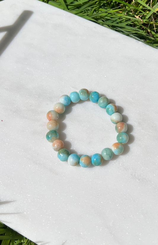 Teal cracked glass beaded stretch bracelet