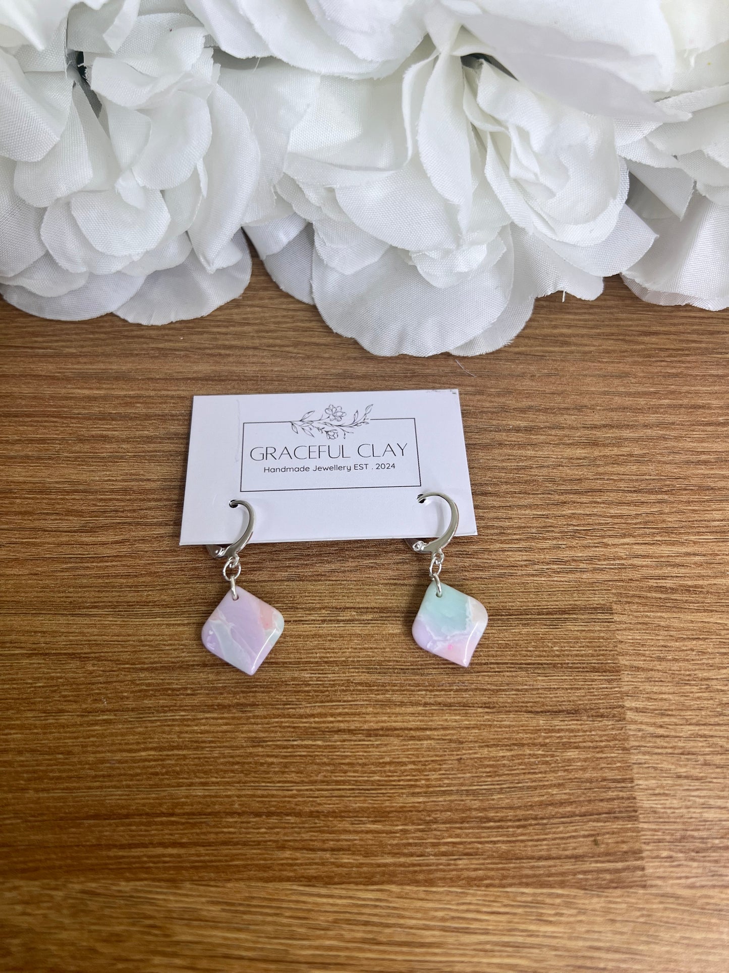 Mixed marble huggie earrings
