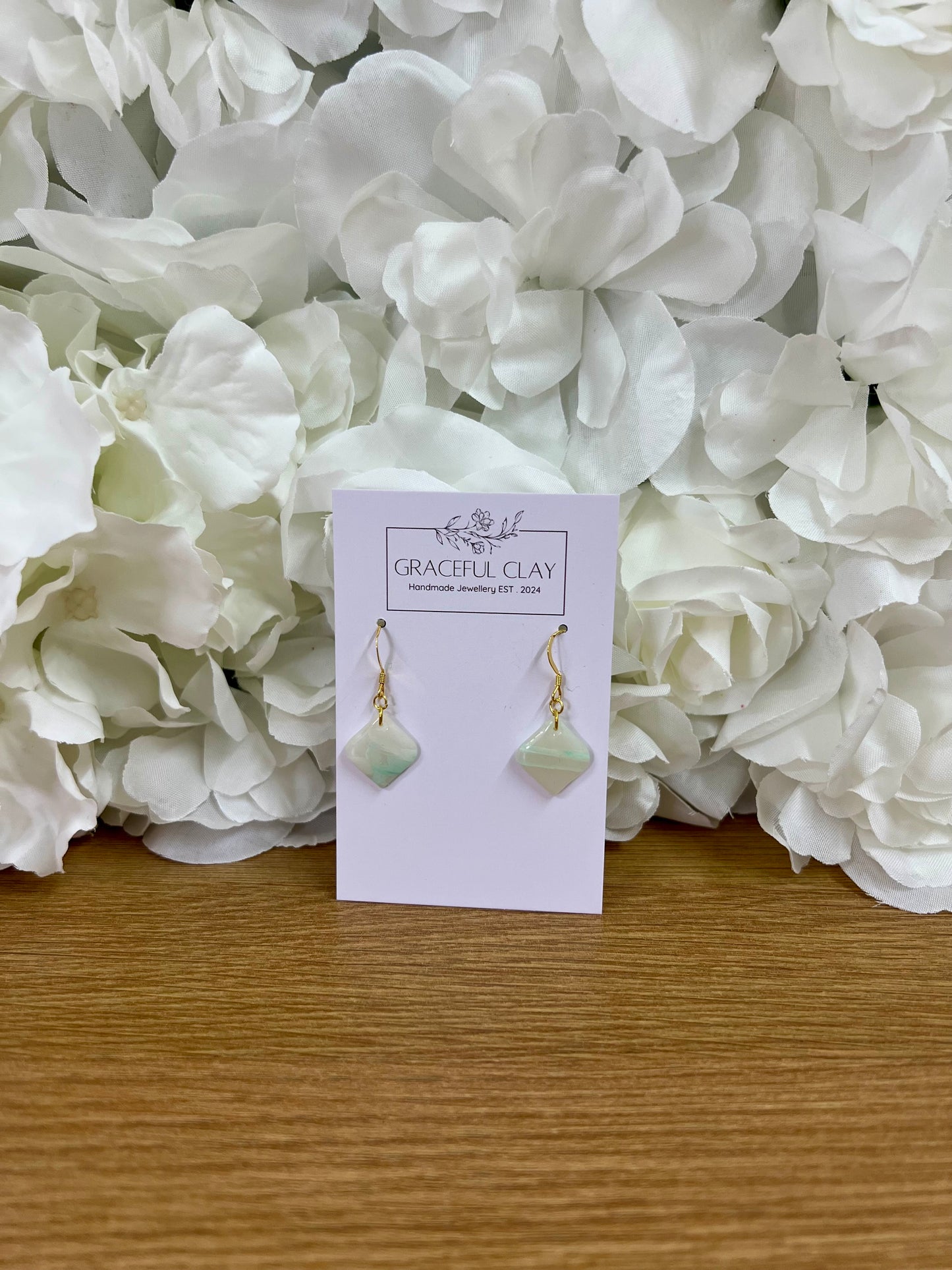Green marble diamond shaped earrings