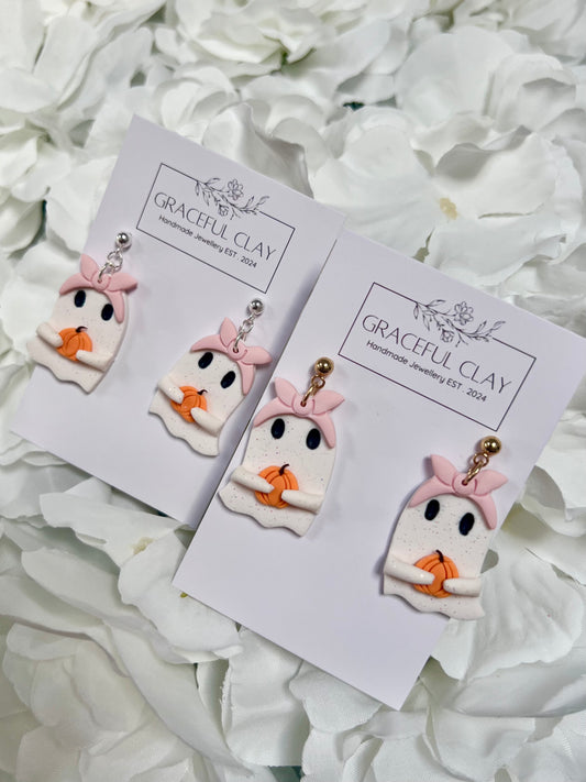 White glitter ghost earrings