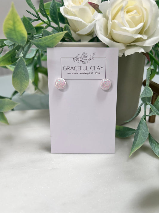 Pink & white glitter studs