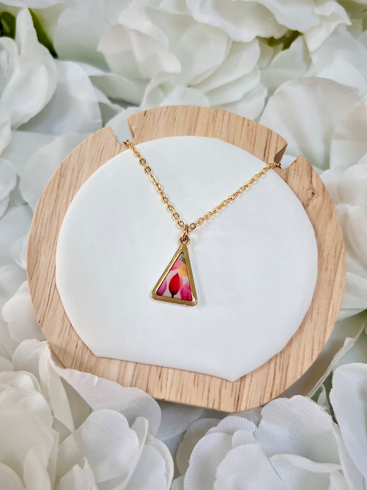 Gold floral triangle necklace