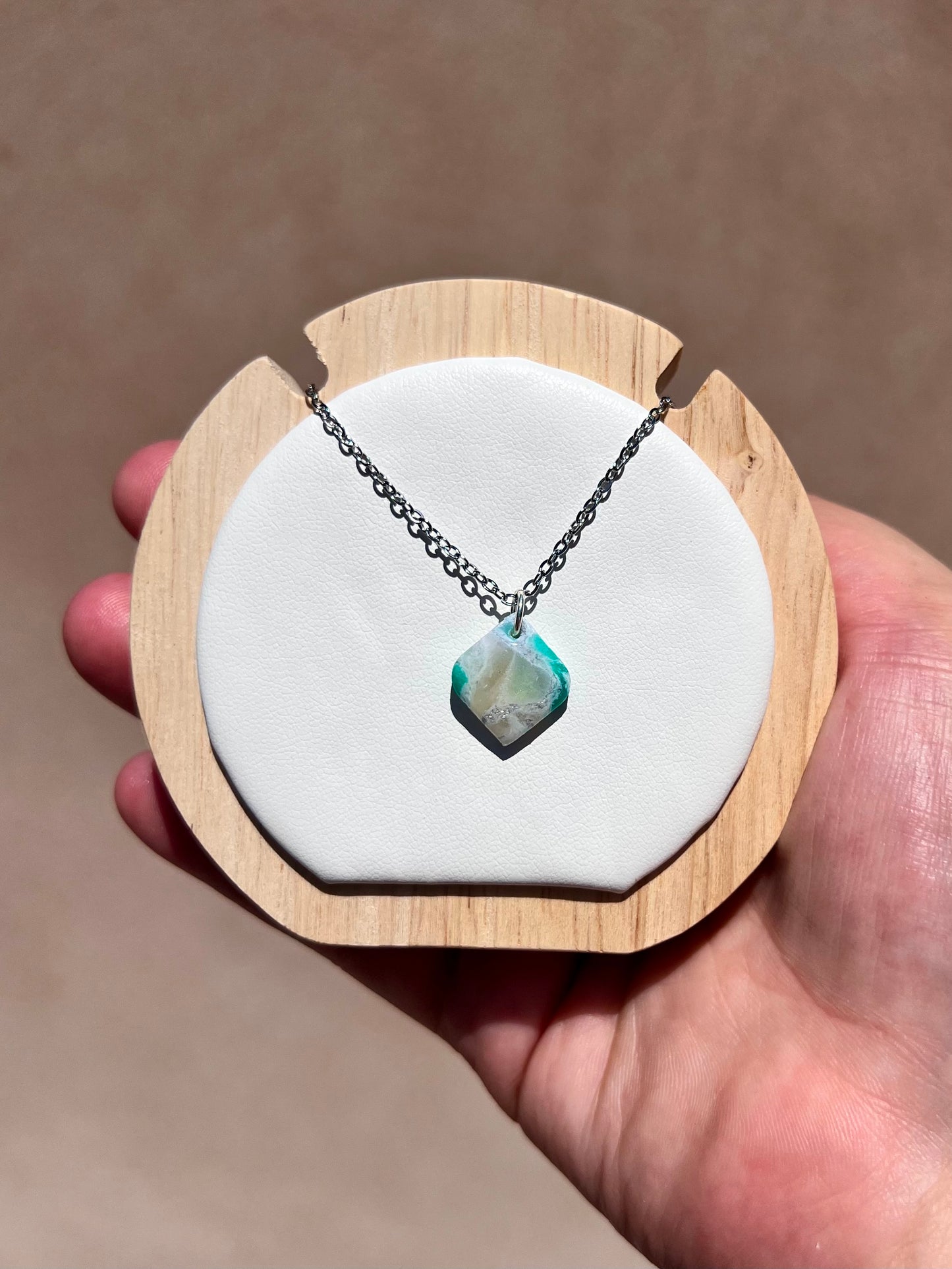 Forest Green silver diamond shaped necklace