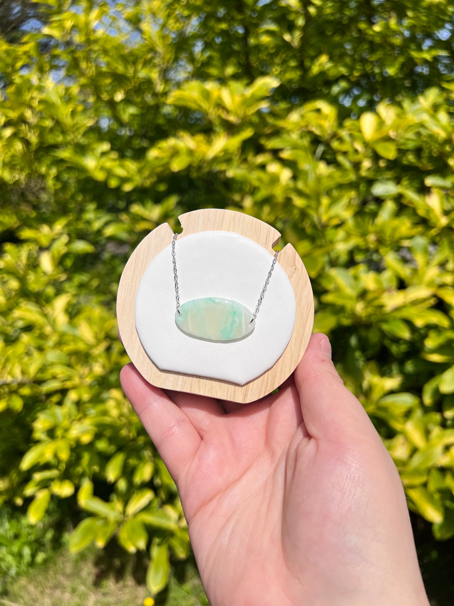 Green marble oval statement necklace