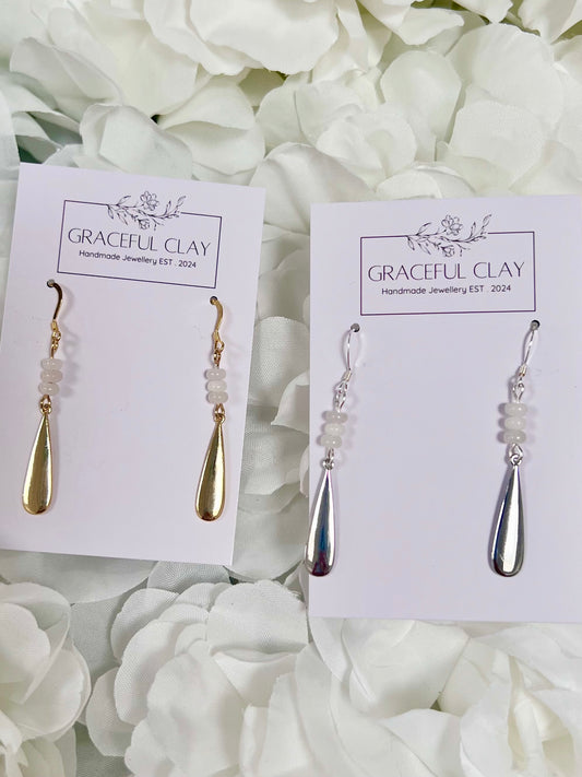White bead pendant earrings