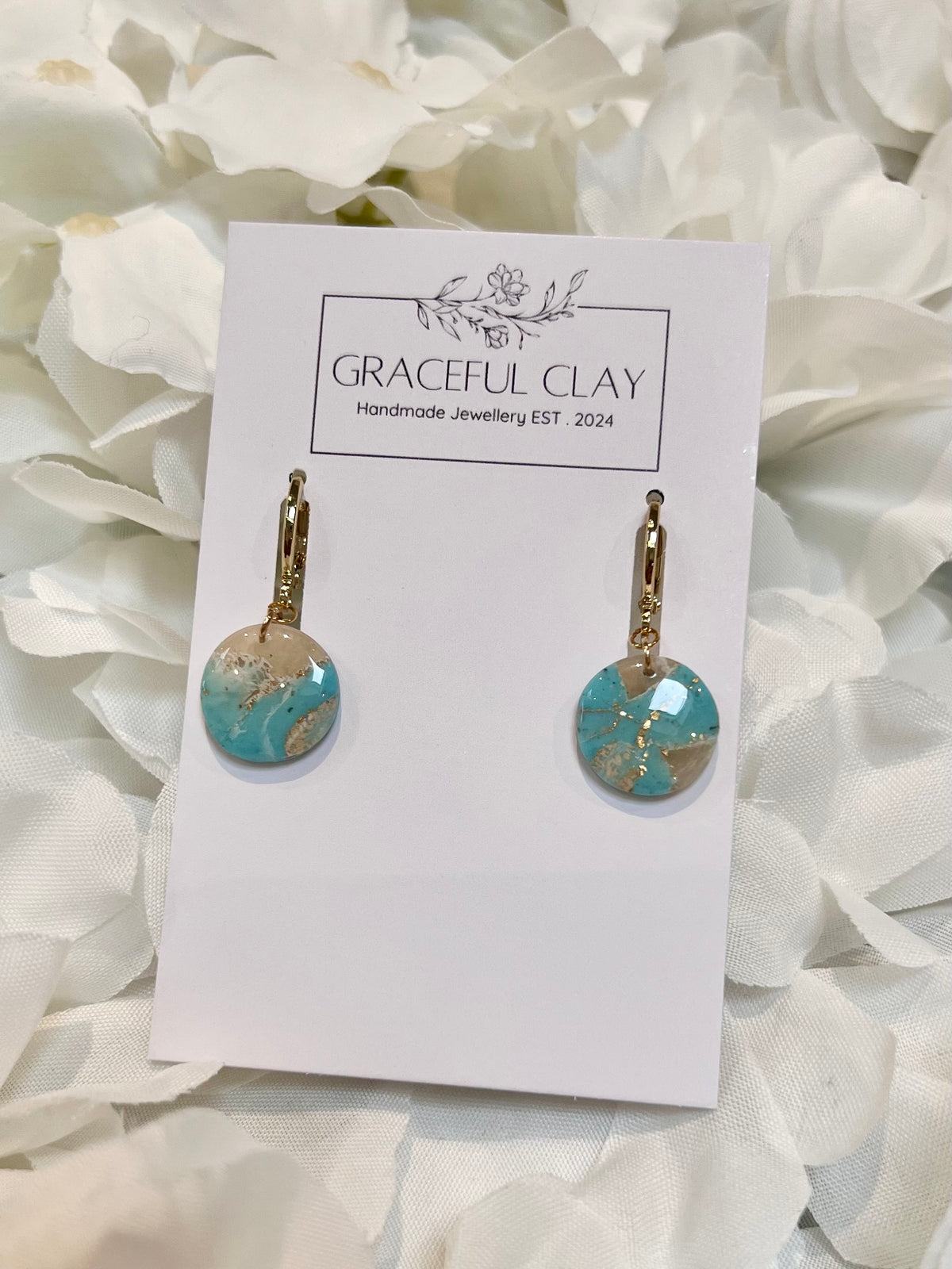 Turquoise & Gold Circle Huggies