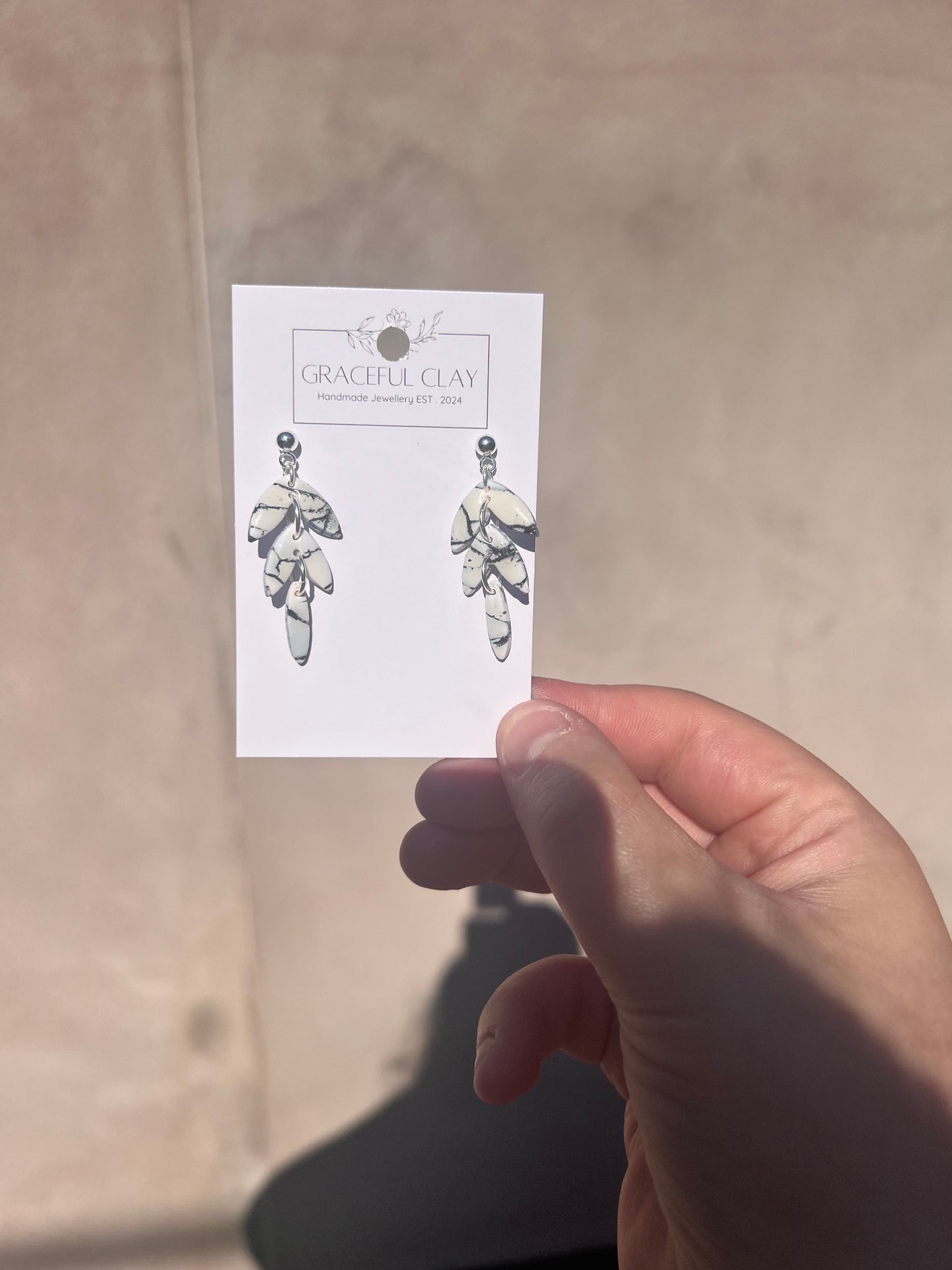 3 tier white marble earrings