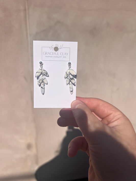 3 tier white marble earrings