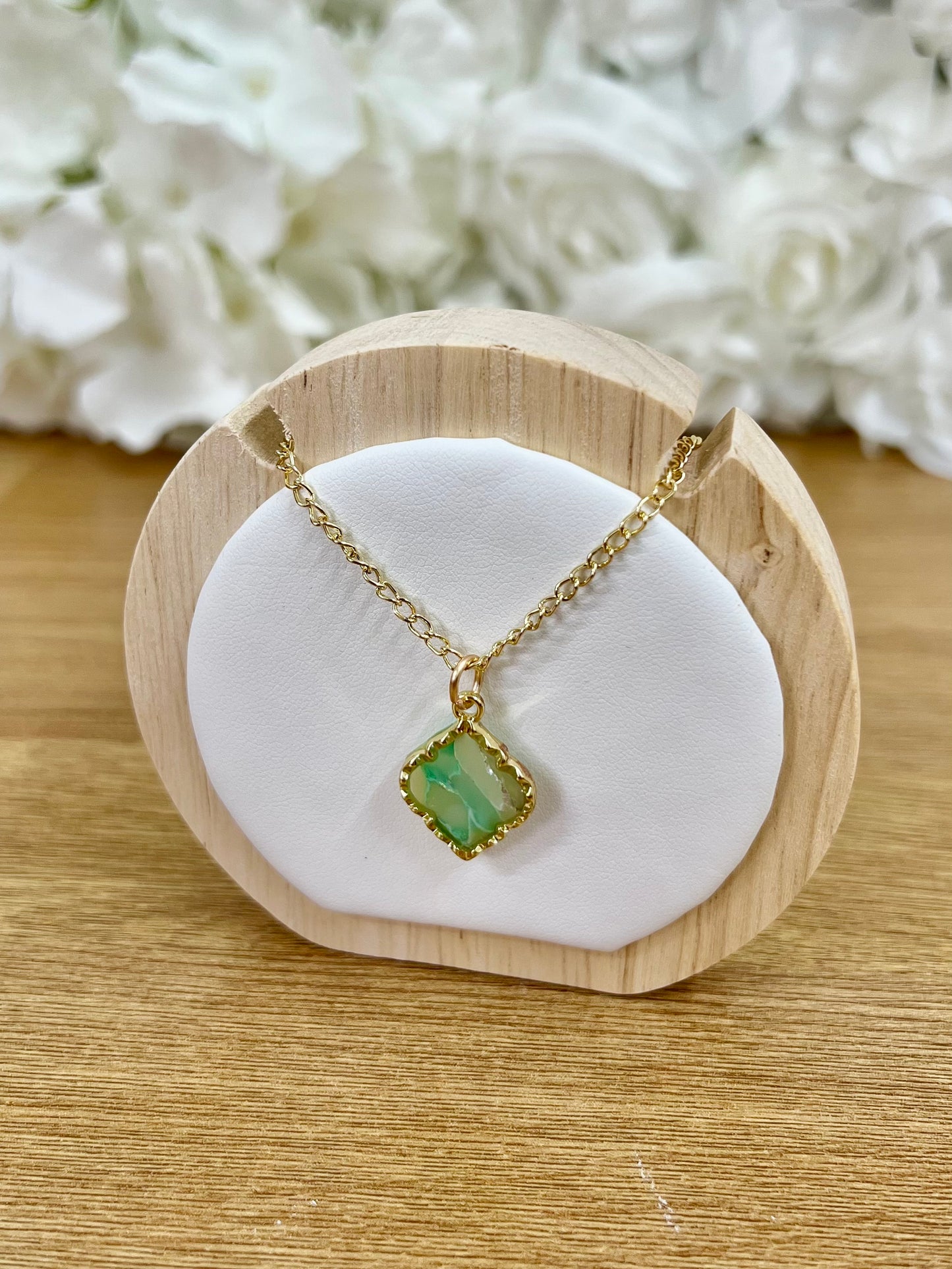Green marble diamond shaped necklace