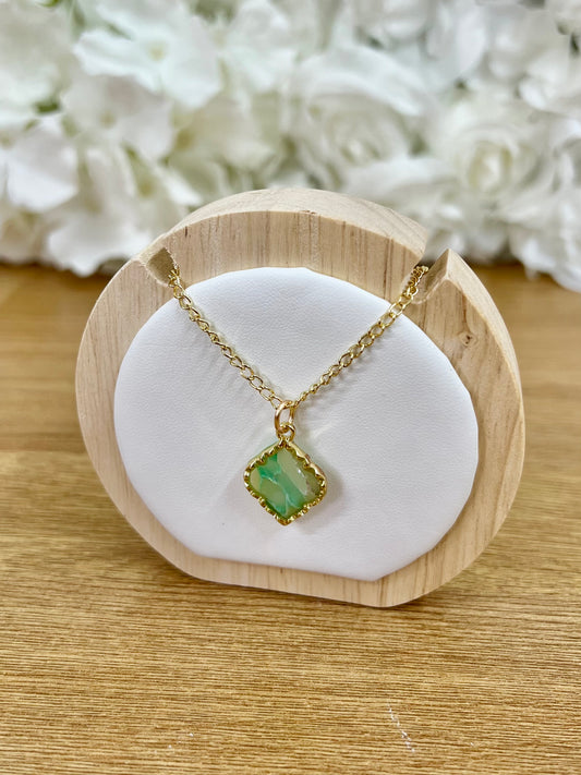 Green marble diamond shaped necklace