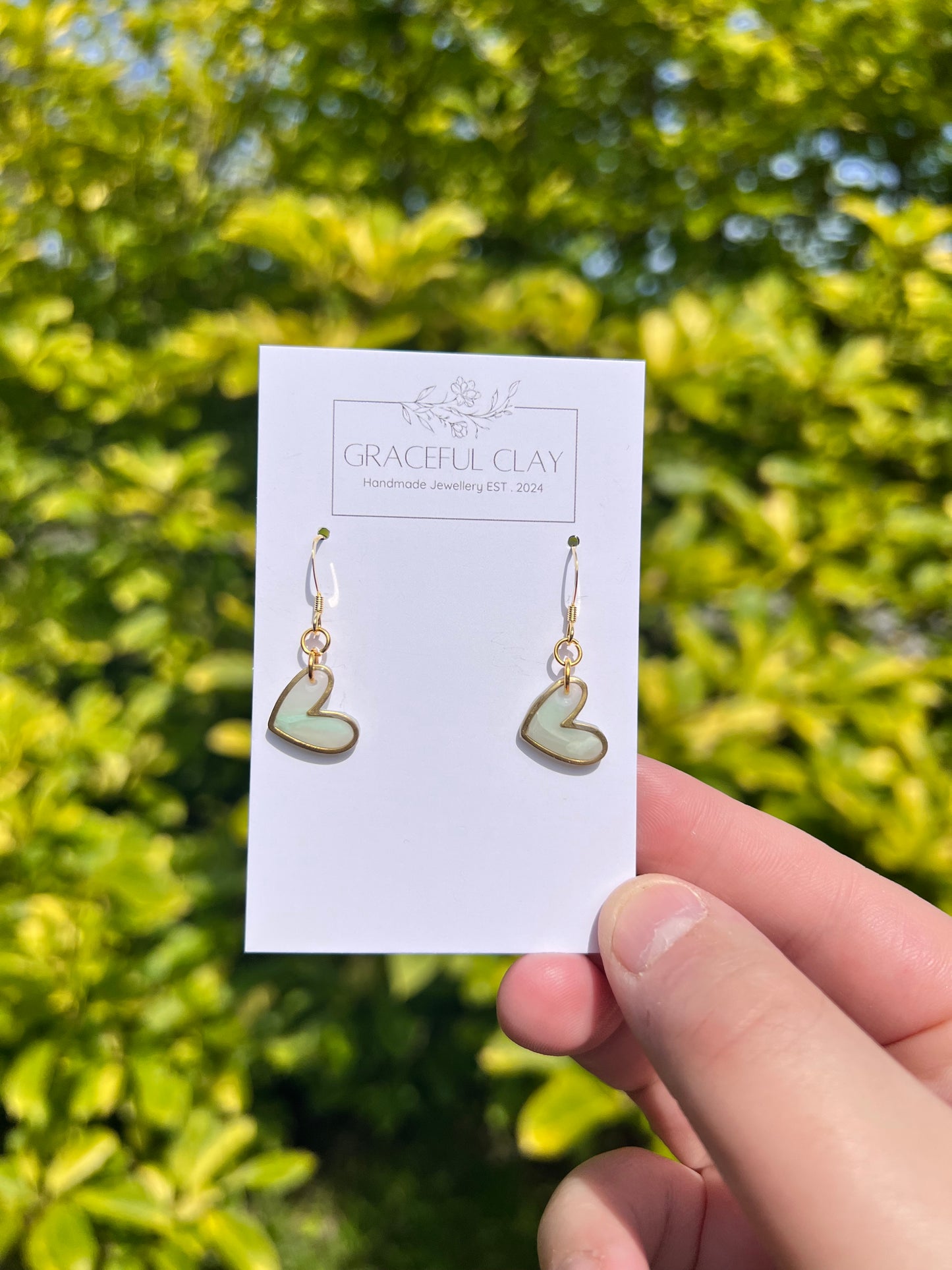 Green marble gold heart earrings