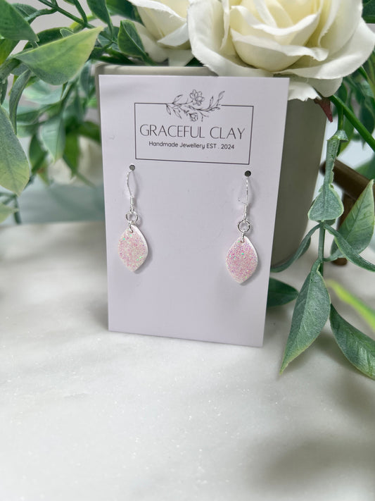 Teardrop pink & white glitter earrings