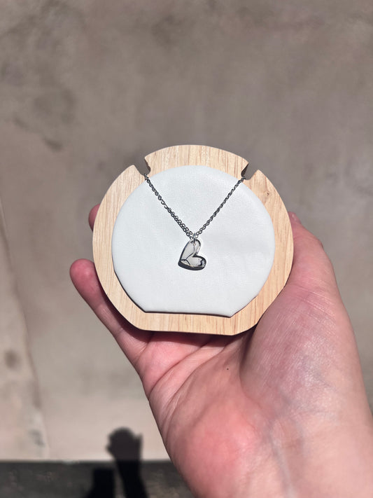 Silver heart charm white marble necklace