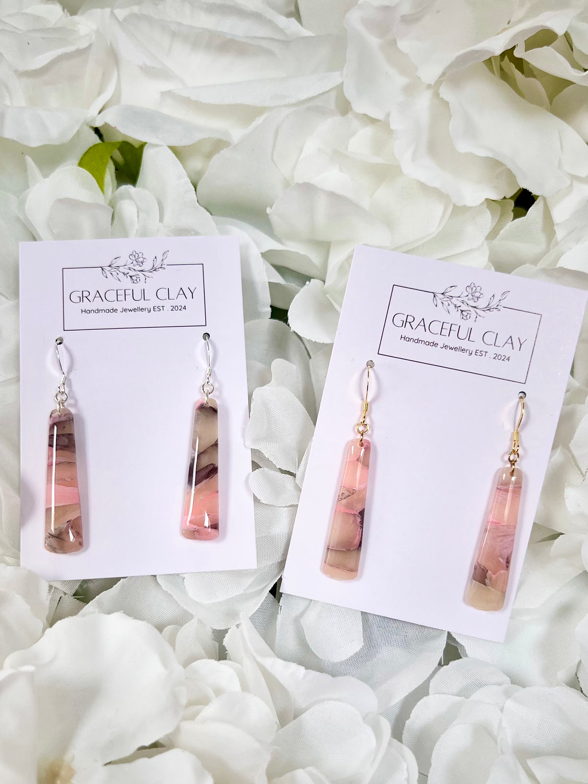 Pink & Navy long rectangle earrings
