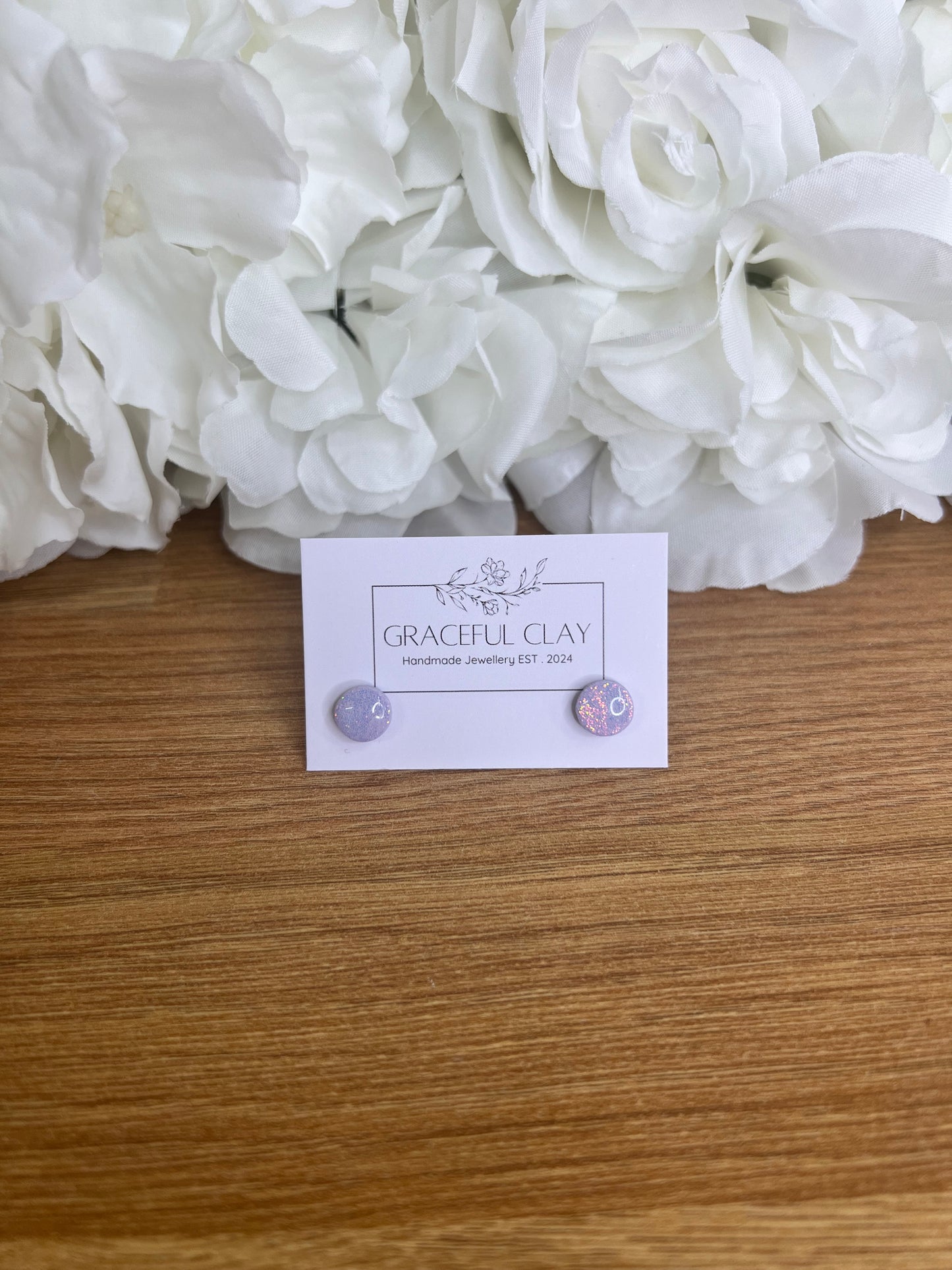 Lilac glitter circle studs