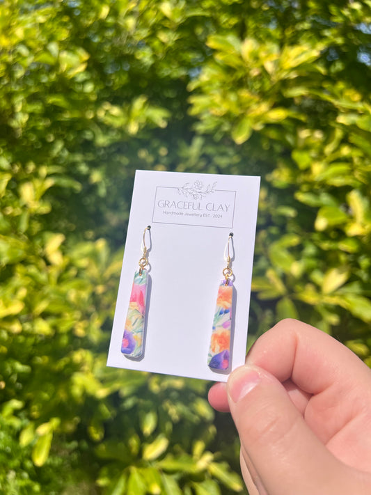 Floral long rectangle earrings