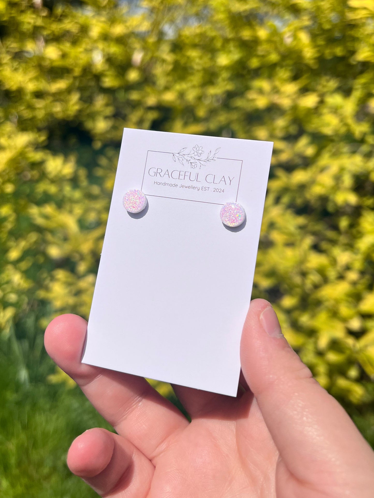 Pink & white glitter studs