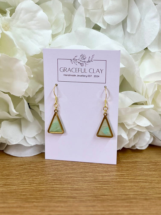 Green marble triangle earrings