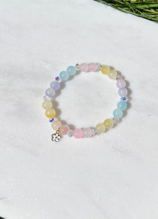 Pastel stretch bracelet with flower charm
