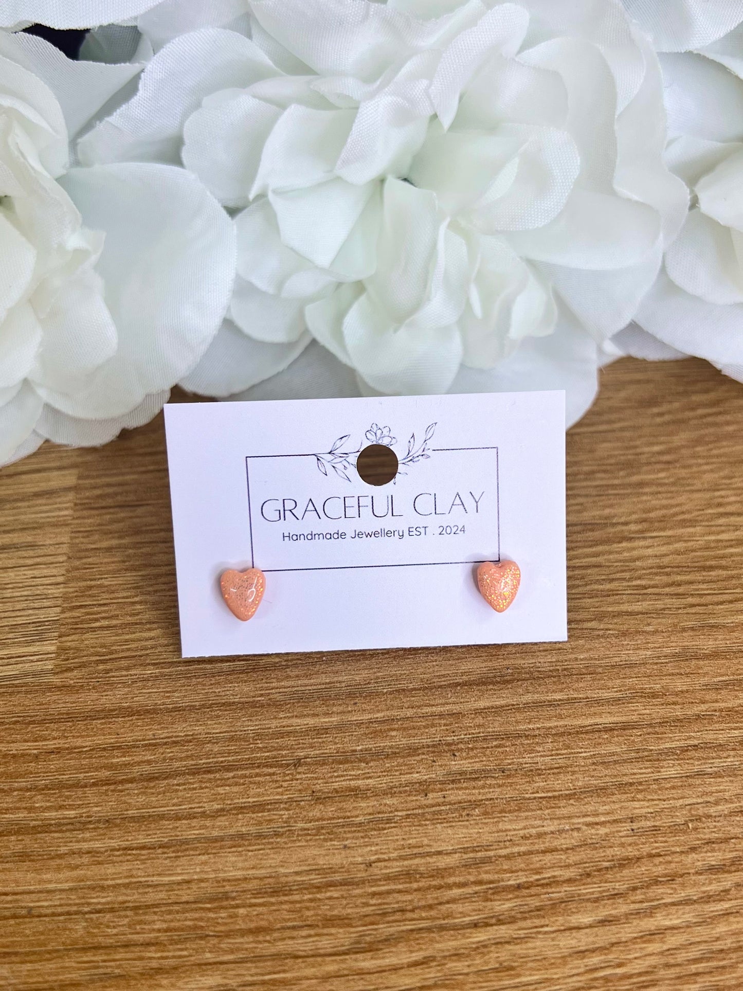 Peach glitter mini heart studs