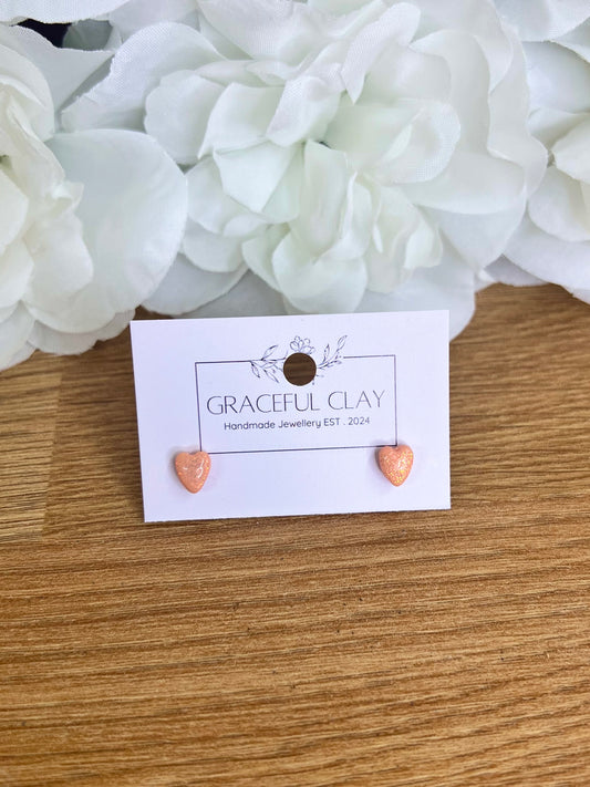 Peach glitter mini heart studs