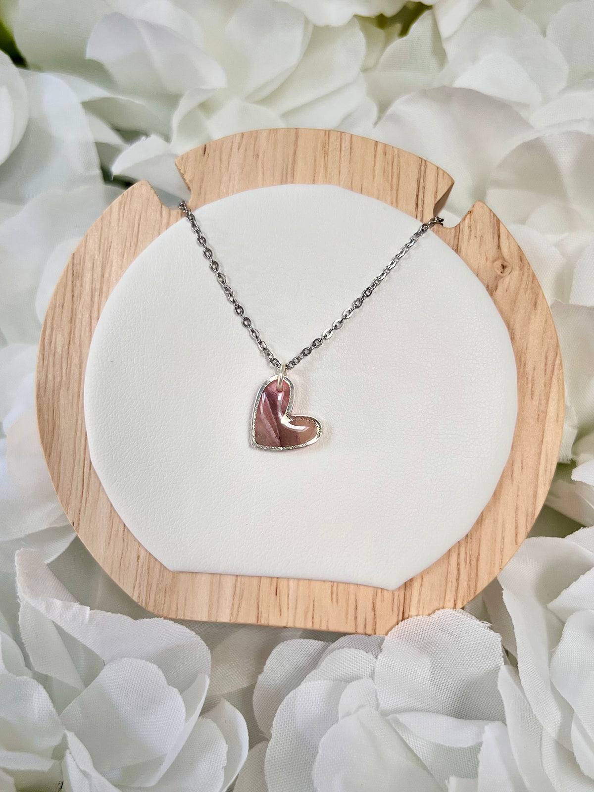 Pink & navy silver heart necklace
