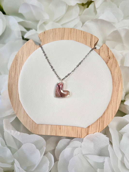 Pink & navy silver heart necklace