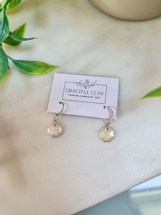 White marble huggie earrings