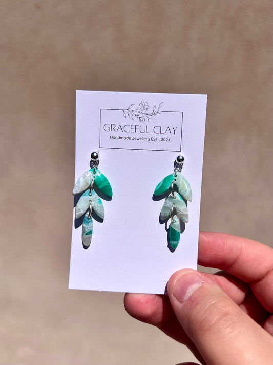 Forest Green silver 3 tier earrings