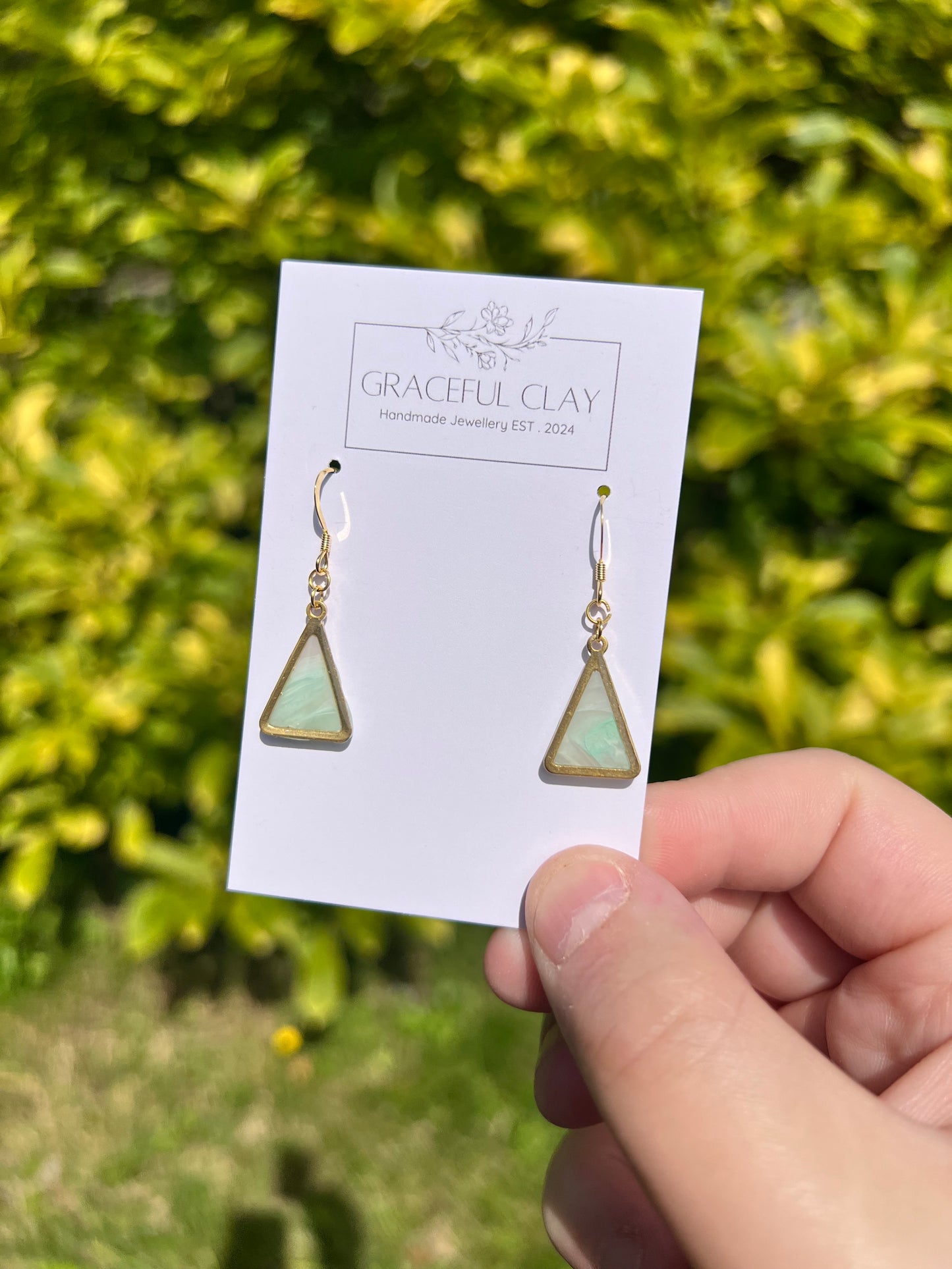Green marble triangle earrings