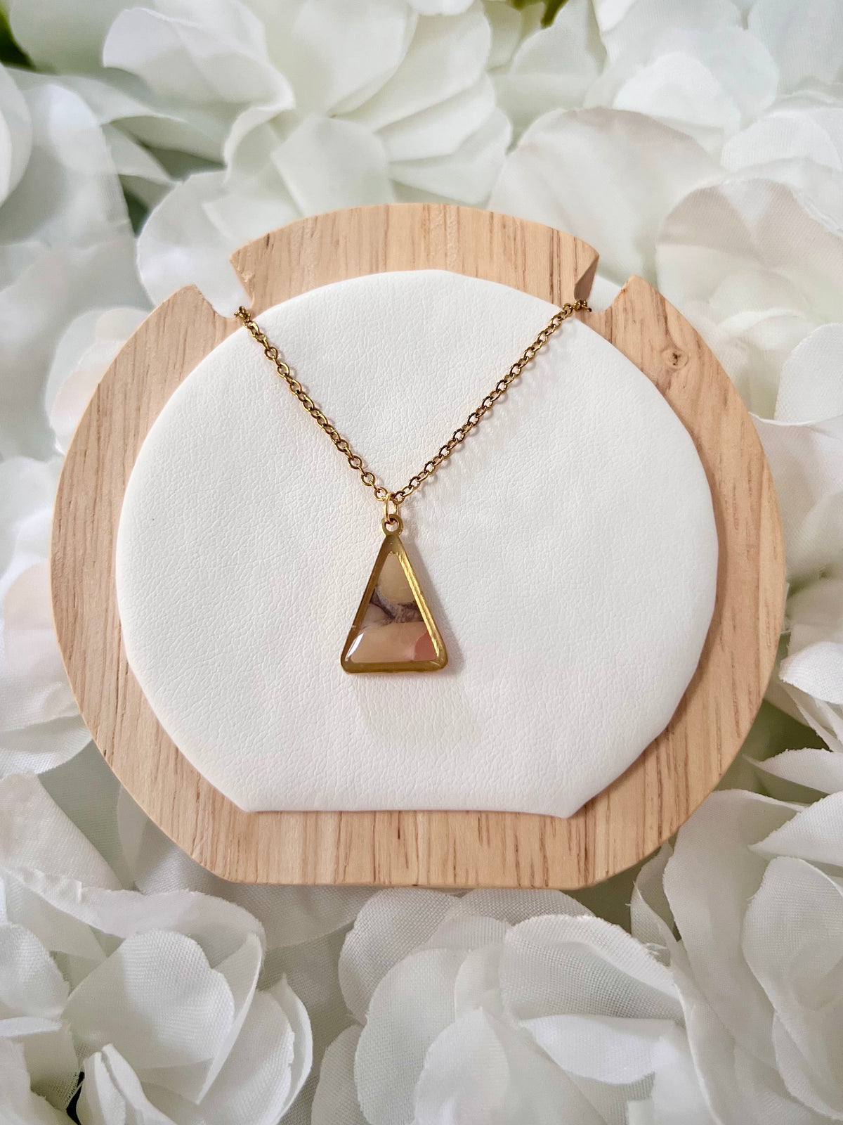 Pink & navy marble gold triangle necklace