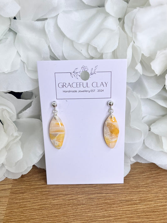 Yellow marble long teardrop earrings