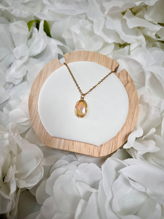Gold oval pink & yellow necklace