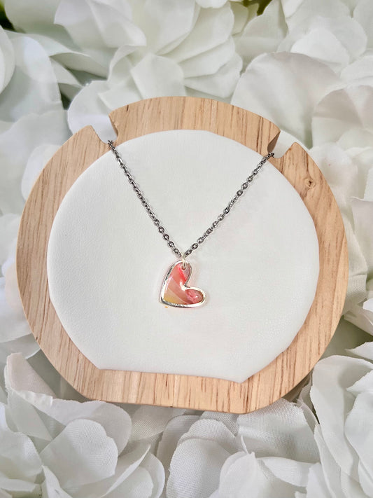 Pink & yellow silver heart necklace