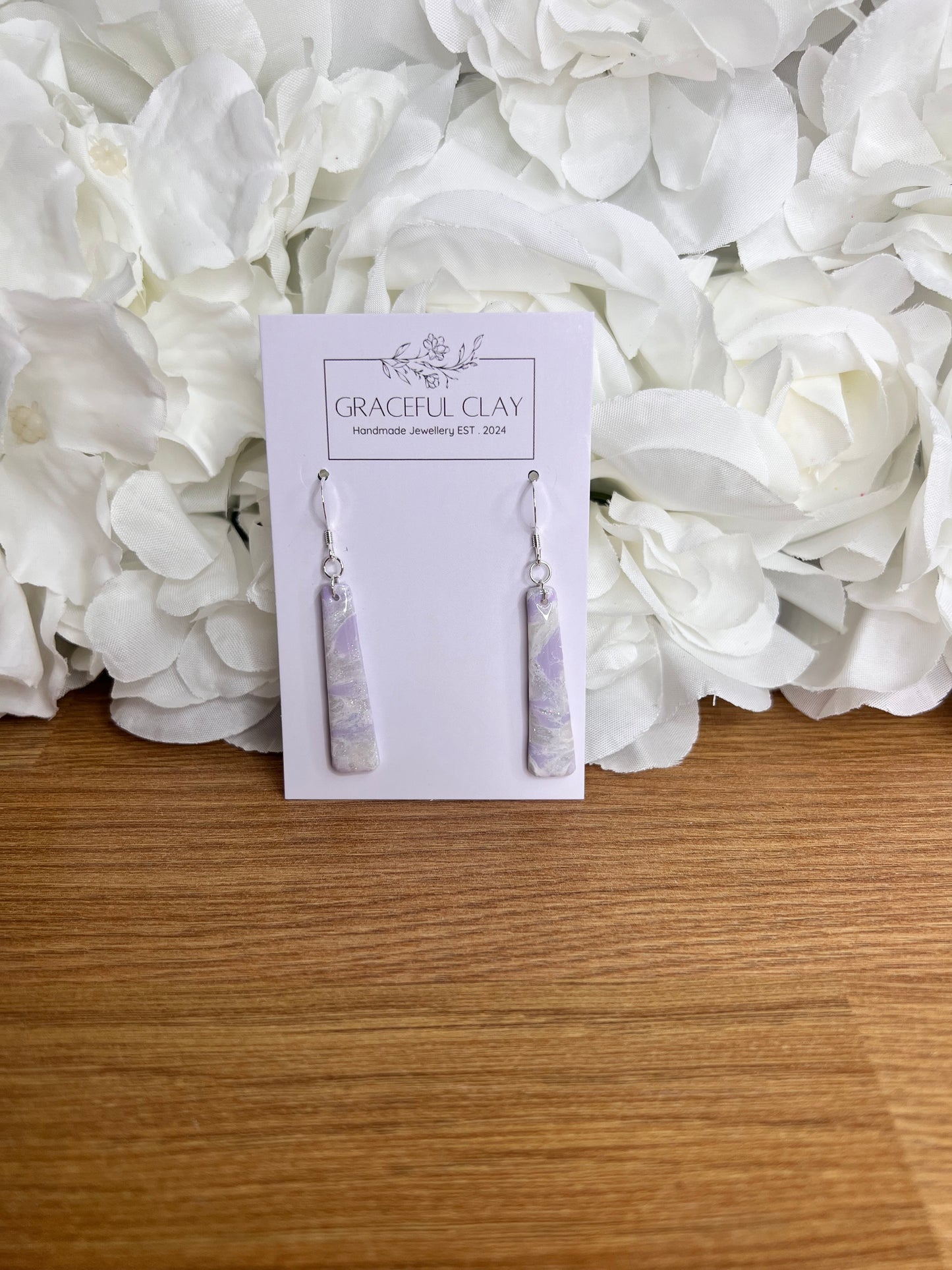 Lilac marble long rectangle earrings