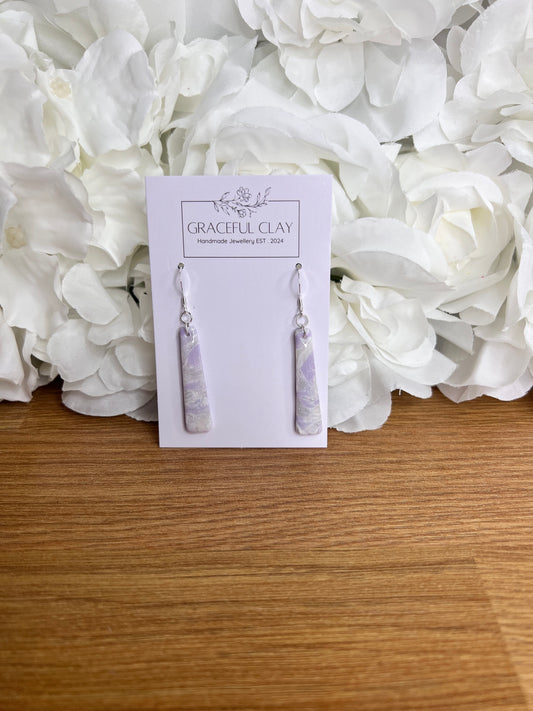 Lilac marble long rectangle earrings
