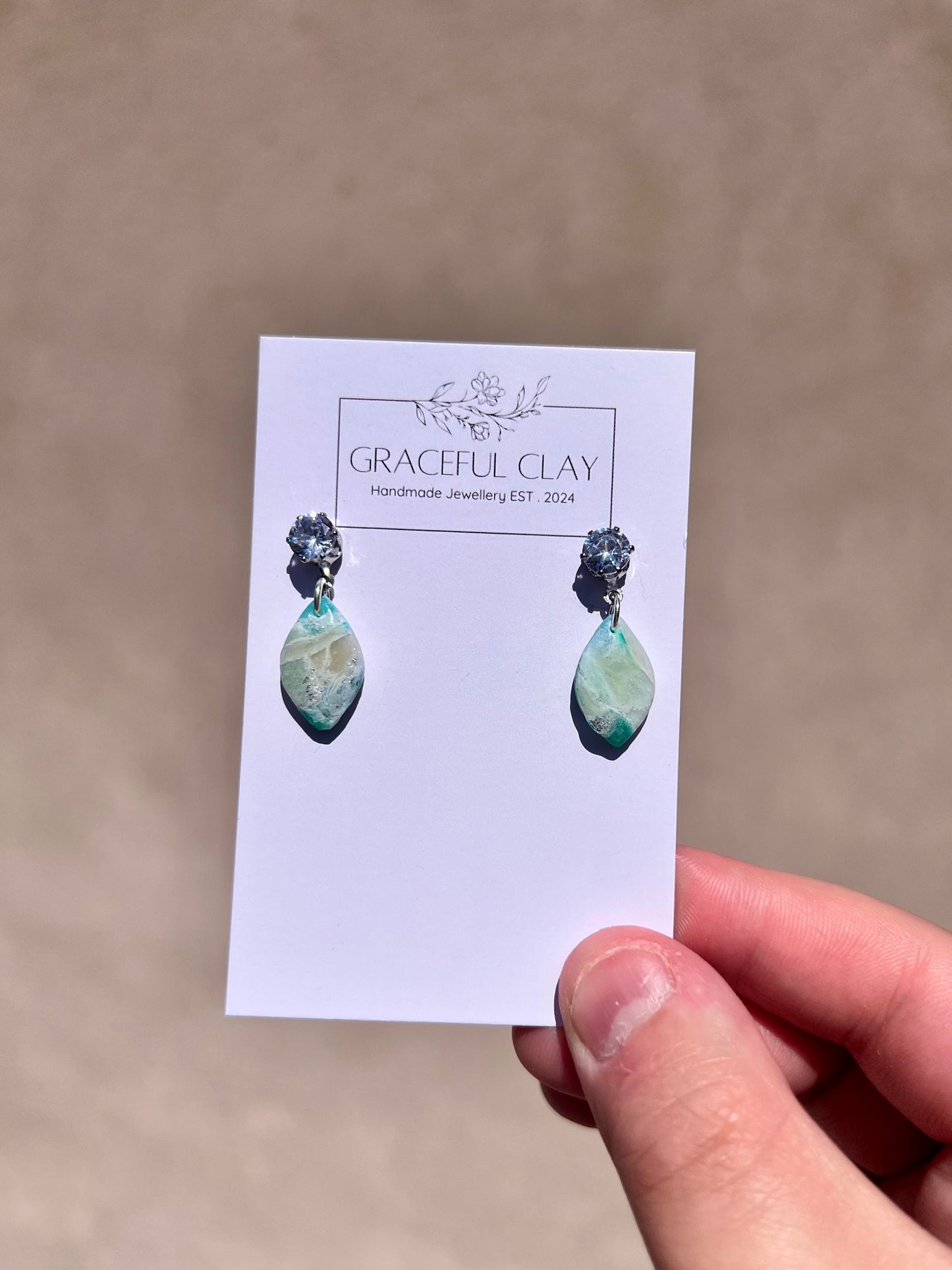 Forest Green silver diamanté teardrop earrings