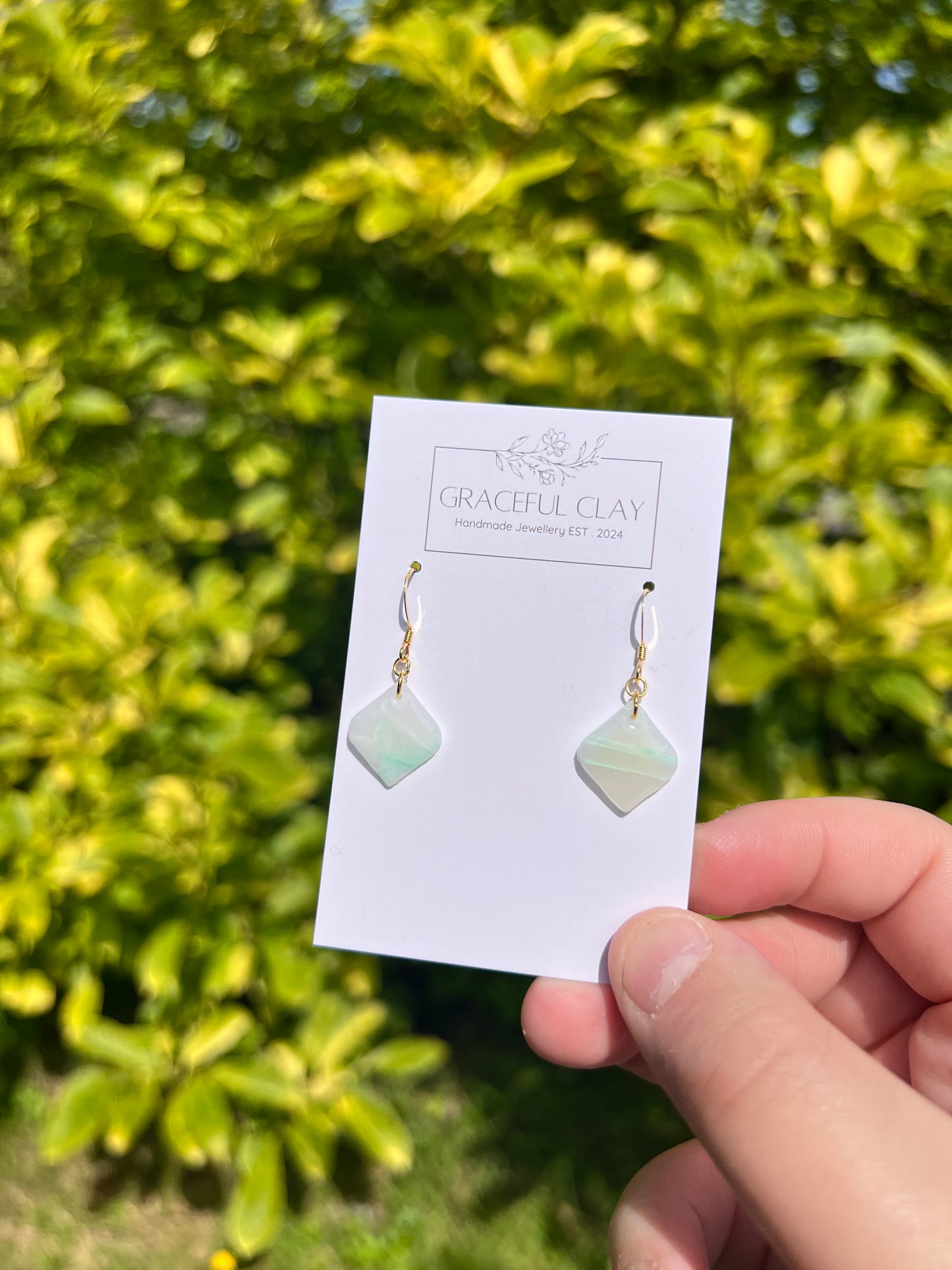 Green marble diamond shaped earrings