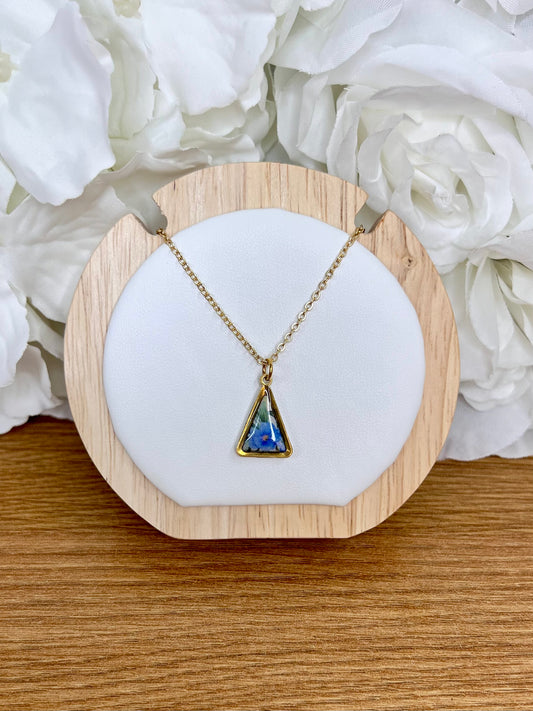 Floral blue triangle necklace