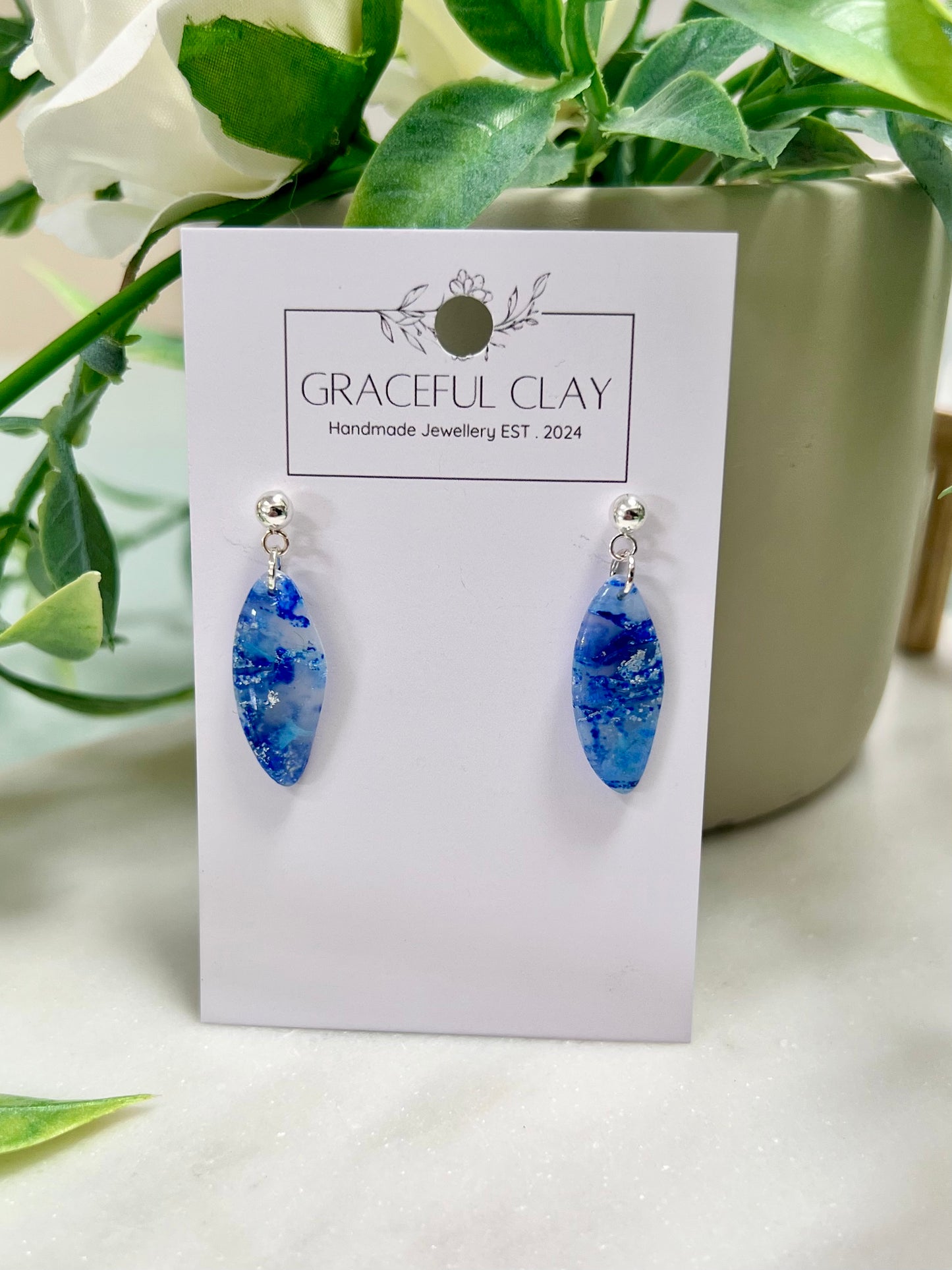 Blue marble drop earrings