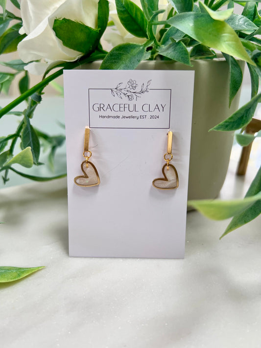 Gold heart rectangle studs
