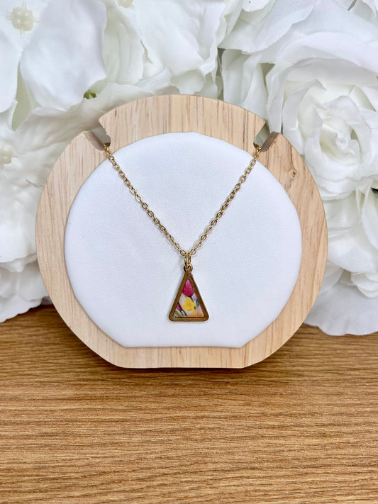 Floral pink triangle necklace
