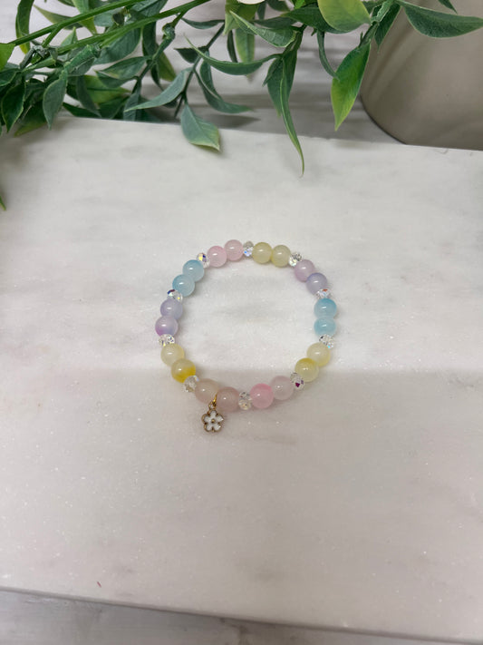 Pastel stretch bracelet with flower charm