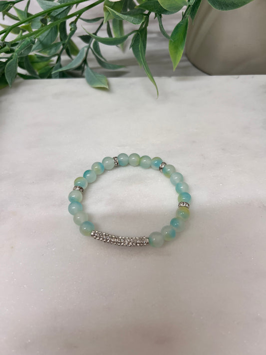 Pastel blue & yellow marble stretch bracelet