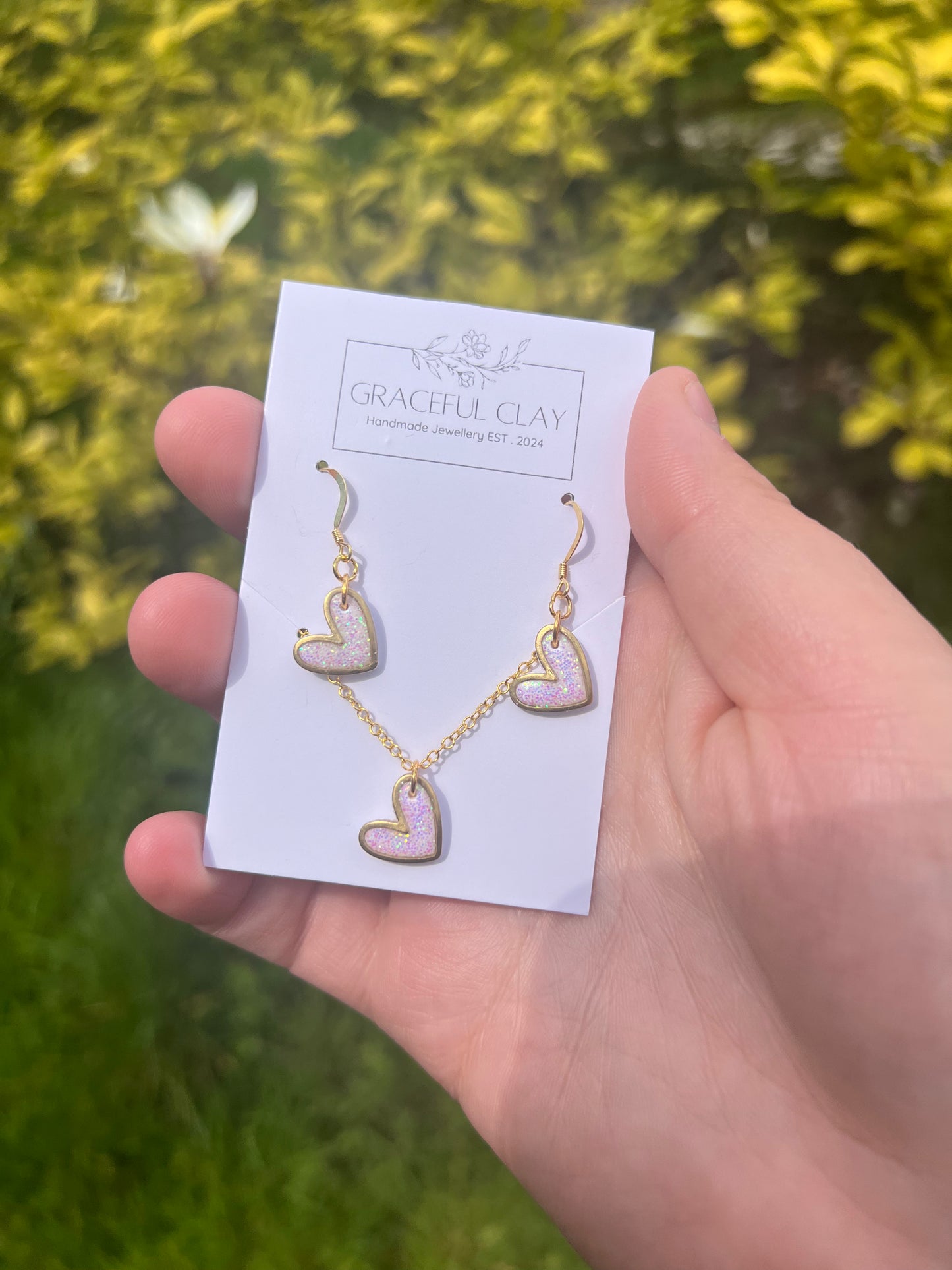 Matching glitter heart earrings & necklace
